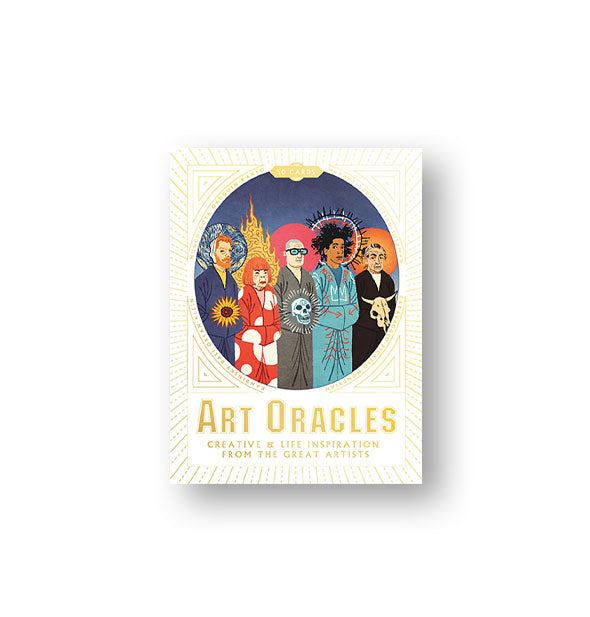 Pack of Art Oracles cards with colorful portraits of several well-known artists