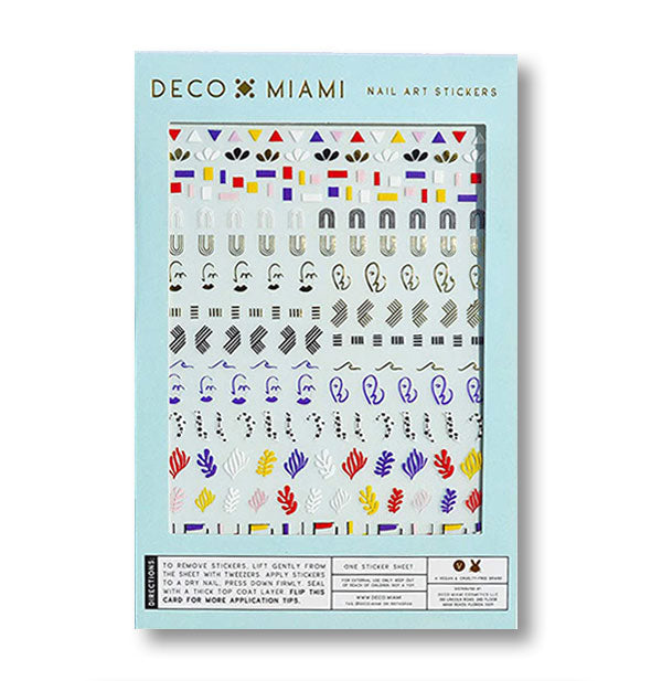Pack of Deco Miami Nail Art Stickers with a variety of art-themed designs