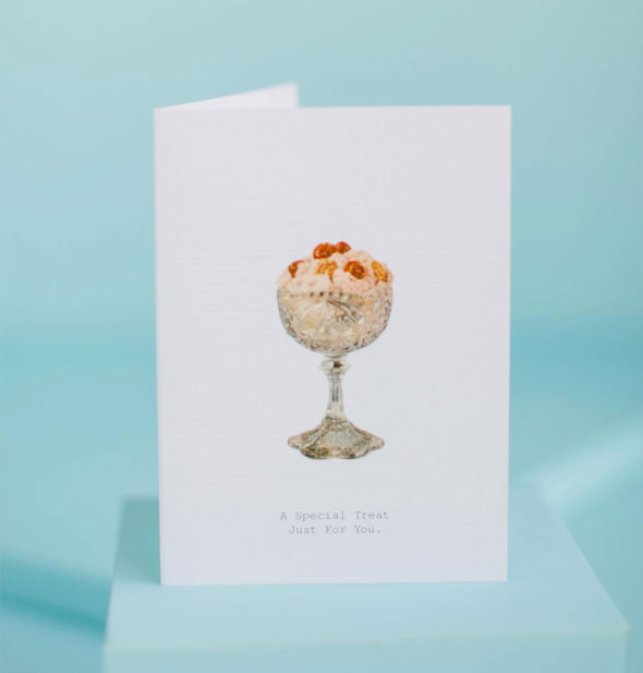 A Special Treat Just for You dessert cup greeting card on a blue background