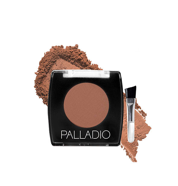 Palladio compact shown with small angled applicator brush and golden brown powder sample