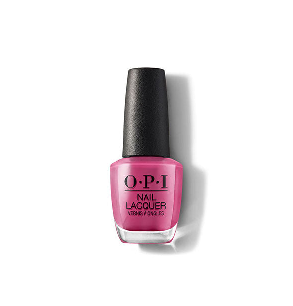 Bottle of OPI Nail Lacquer in a dark, muted magenta shade