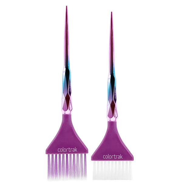 Pair of purple ColorTrak color brushes with tapered purple and blue metallic faceted handles