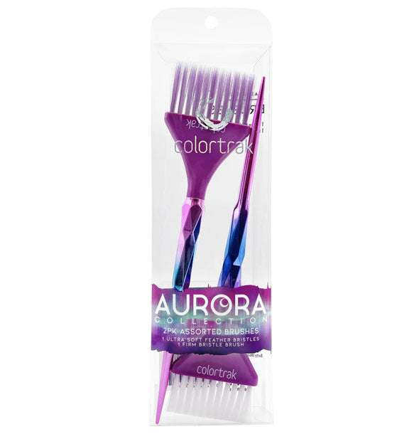 Pack of two ColorTrak Aurora color brushes with purple heads and metallic blue and purple faceted handles