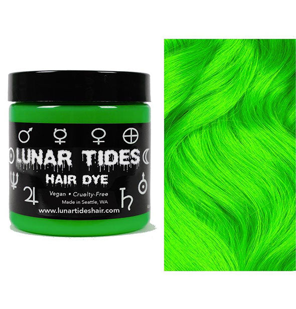Lunar Tides Hair Dye pot shown in neon shade Aurora Green
