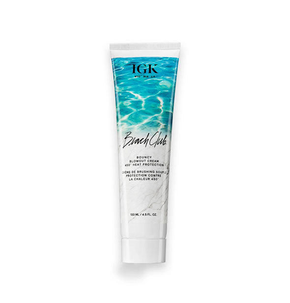 4.5 ounce bottle of IGK Beach Club Bouncy Blowout Cream 450° Heat Protection
