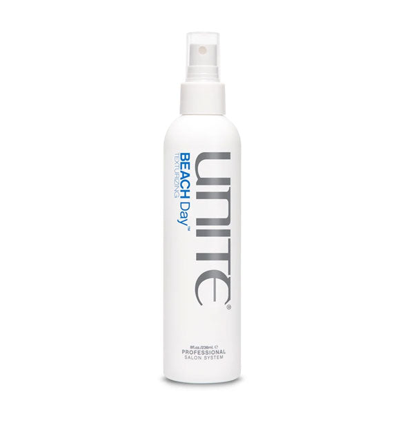 White 8 ounce bottle of Unite Beach Day Texturizing spray 