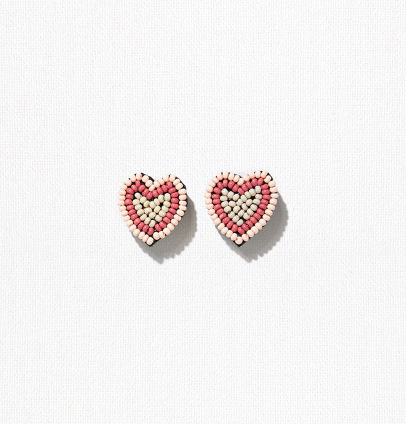 Pair of beaded tricolor heart-shaped earrings in pastel shades