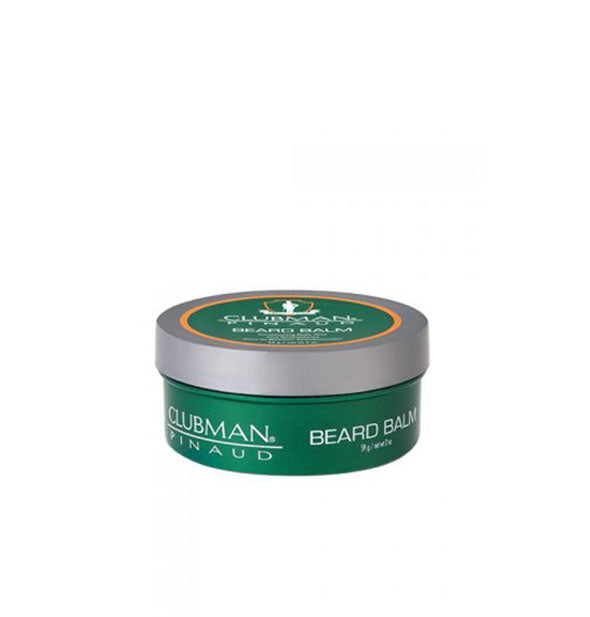 Round green Beard Balm container with gray lid