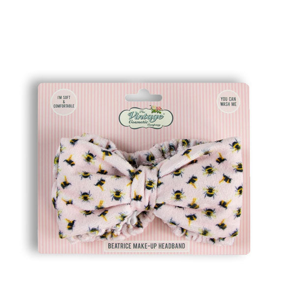 Bumblebee print Beatrice Makeup Headband by The Vintage Cosmetic Company on blister card