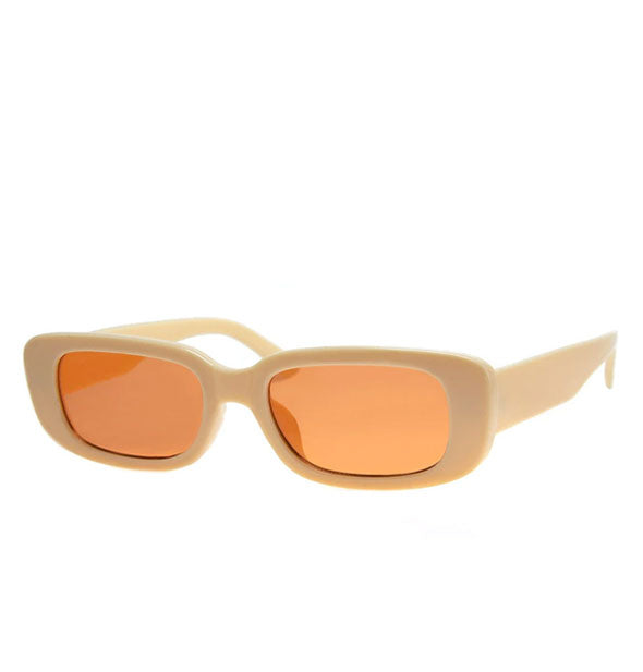 Sunglasses with rectangular beige frame and amber lens