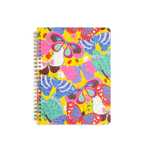 Rectangular spiral-bound notebook with colorful butterfly pattern