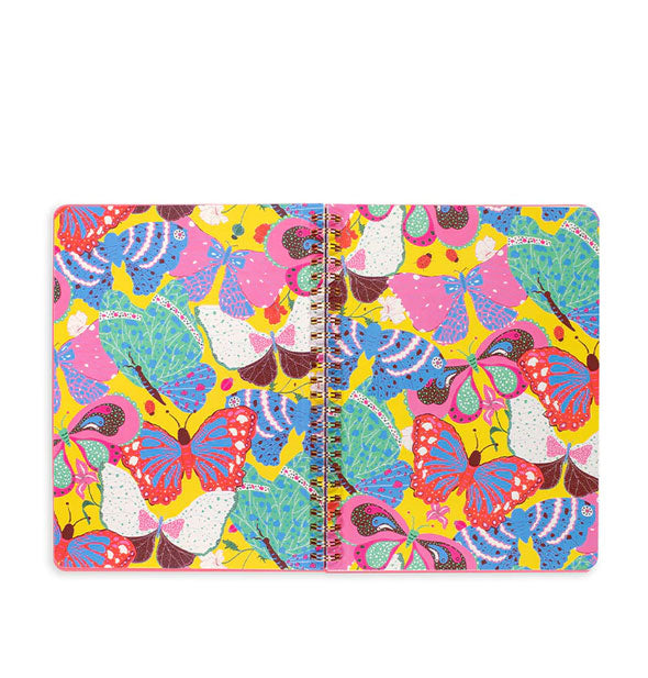 Notebook interior centerfold with colorful all-over butterflies design