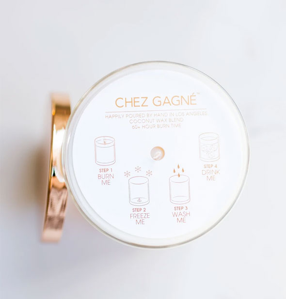 Chez Gagné candle bottom with diagrammed instructions for safe use
