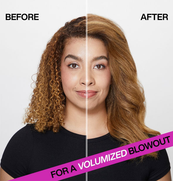 Hair before an after styling with Redken Big Blowout: "For a volumized blowout"