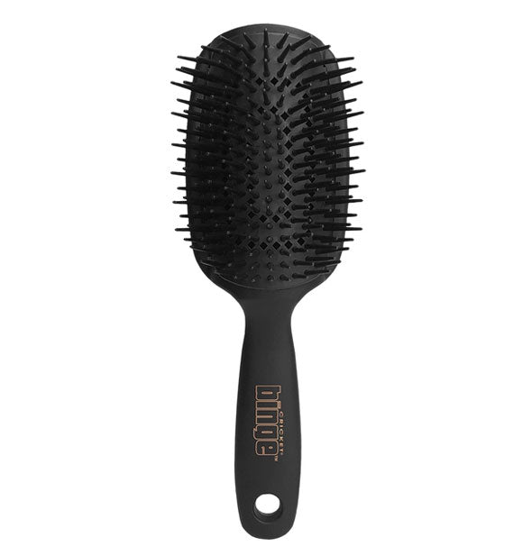 Black Binge hairbrush by Cricket with wide paddle and staggered bristle lengths