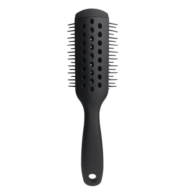 Backside of black Binge hairbrush by Cricket with circular vents