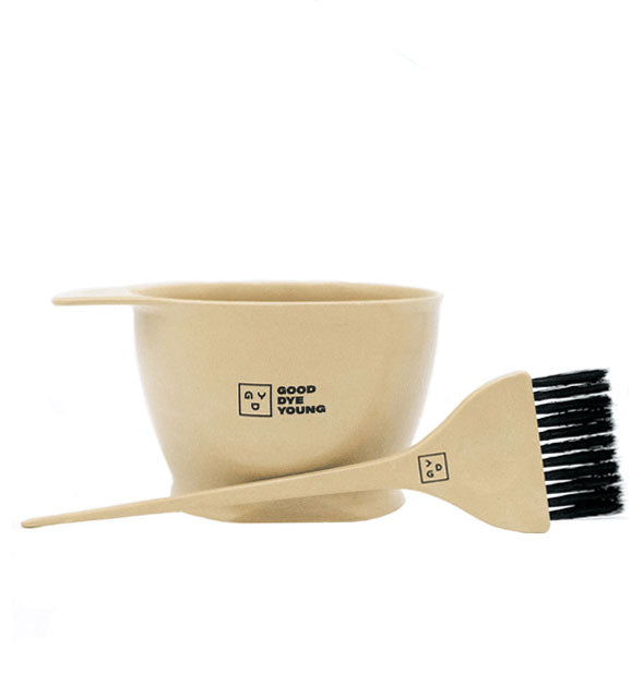 Good Dye Young hair color bowl and brush set with printed logo on each piece