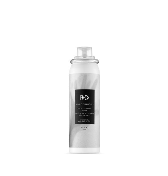 1.5 ounce can of R+Co Bright Shadows Root Touch-Up Spray in the shade Black