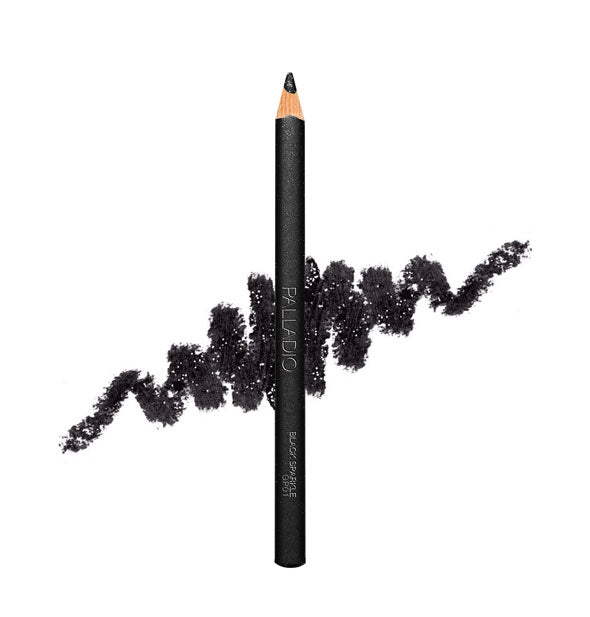 Palladio glitter pencil in Black Sparkle shade with sample squiggle behind