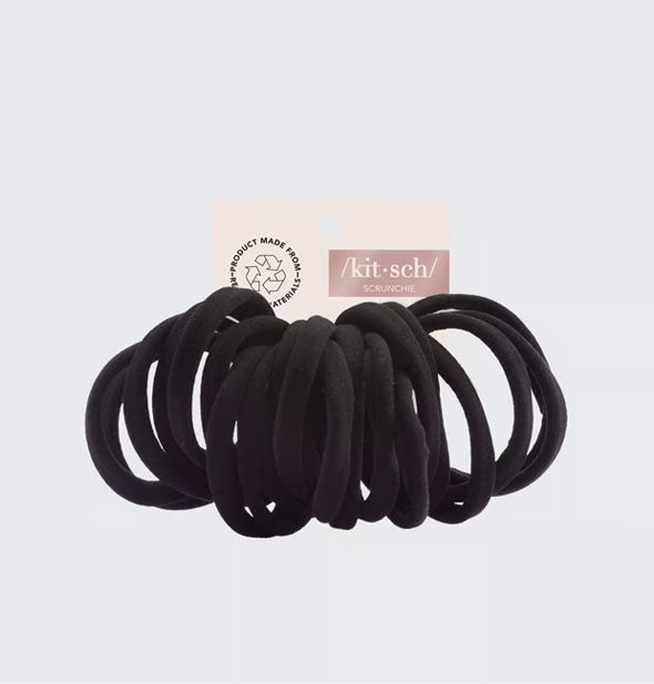 Pack of twenty black hair elastics on a Kitsch product card