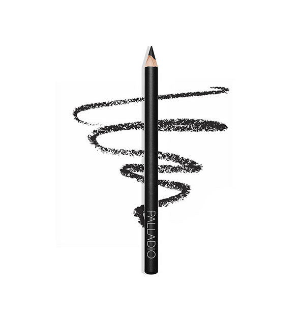 Black Palladio makeup pencil with product squiggle drawn behind