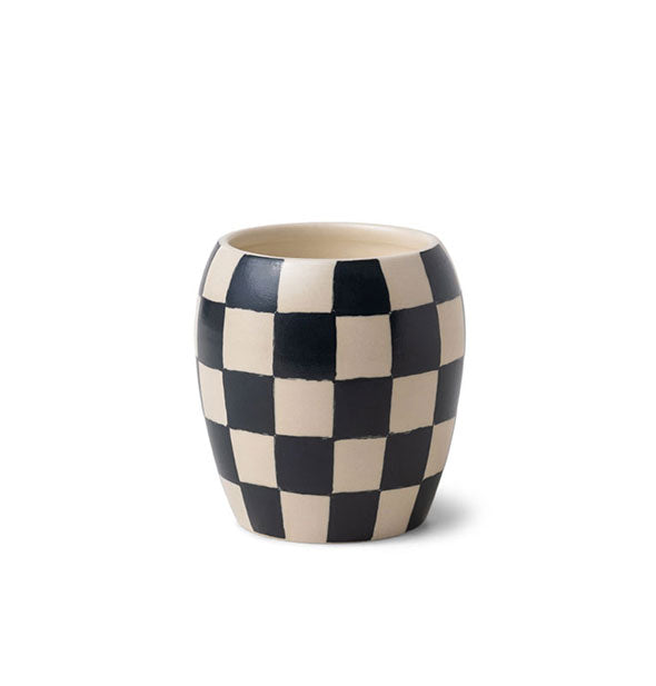 Black and white checkerboard print candle vase
