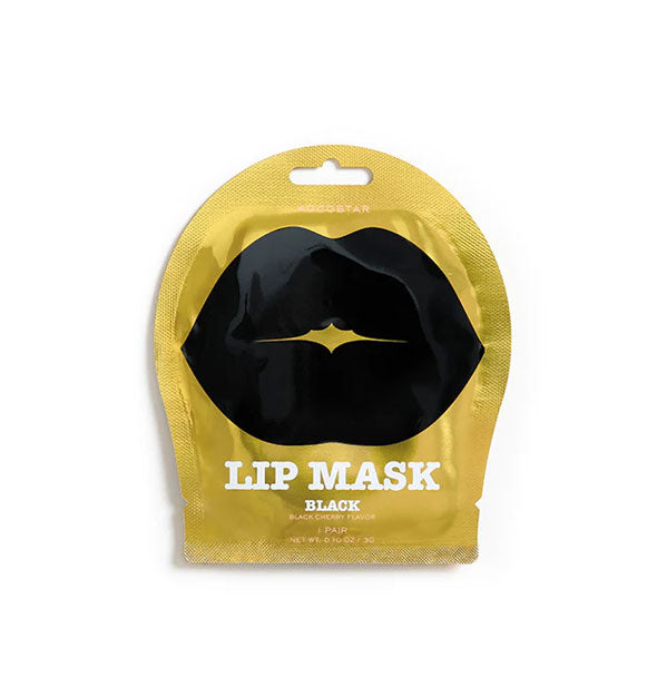 Gold Lip Mask packet with large black lips graphic and white lettering