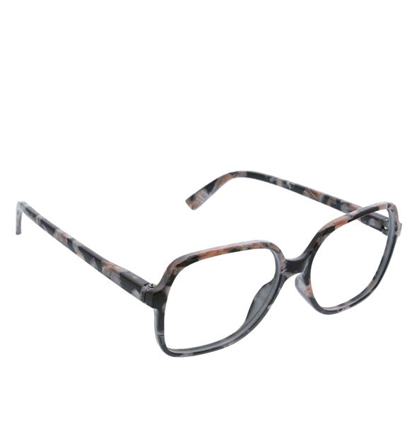 Glasses with rounded square shape and brown flecked frame