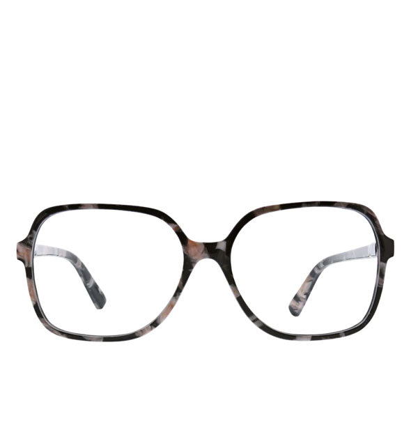 Pair of brown and black flecked glasses with rounded square shape