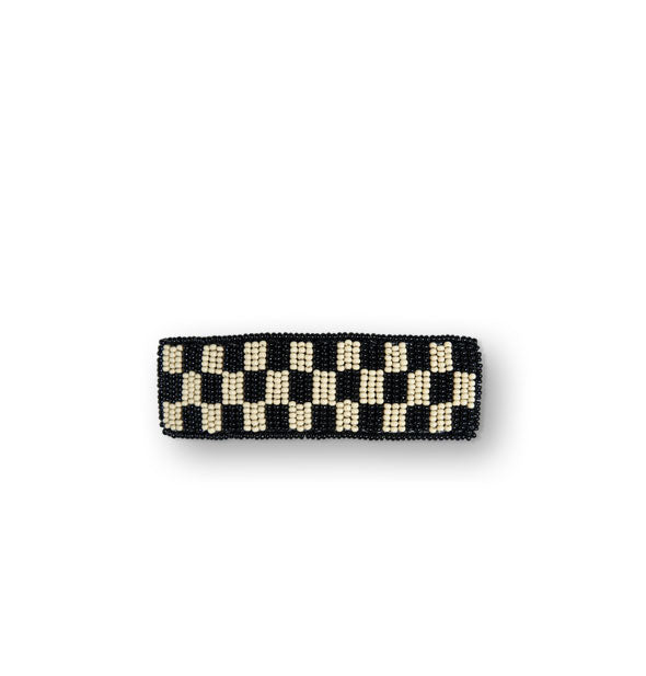 Rectangular beaded hair barrette with black and white checkered design