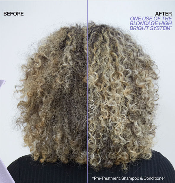 Hair before and after one use of Redken's Blondage High Bright system