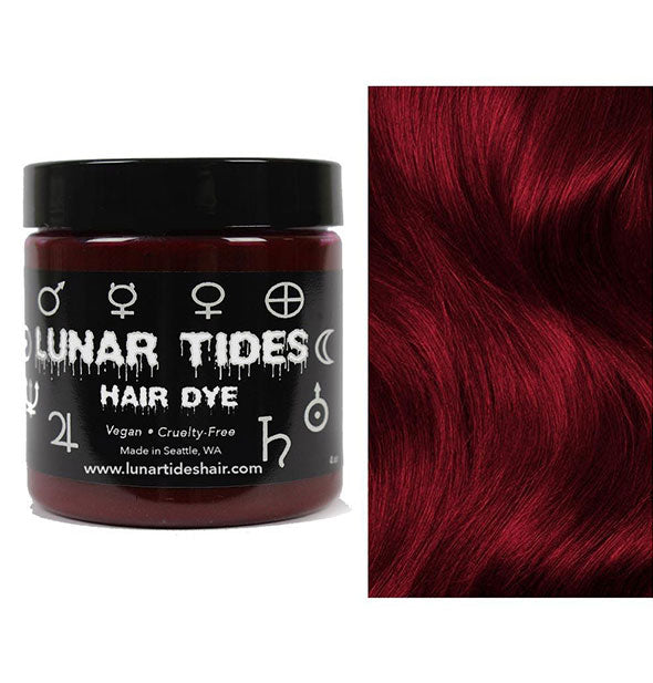 Lunar Tides Hair Dye pot shown in dark red shade Blood Moon