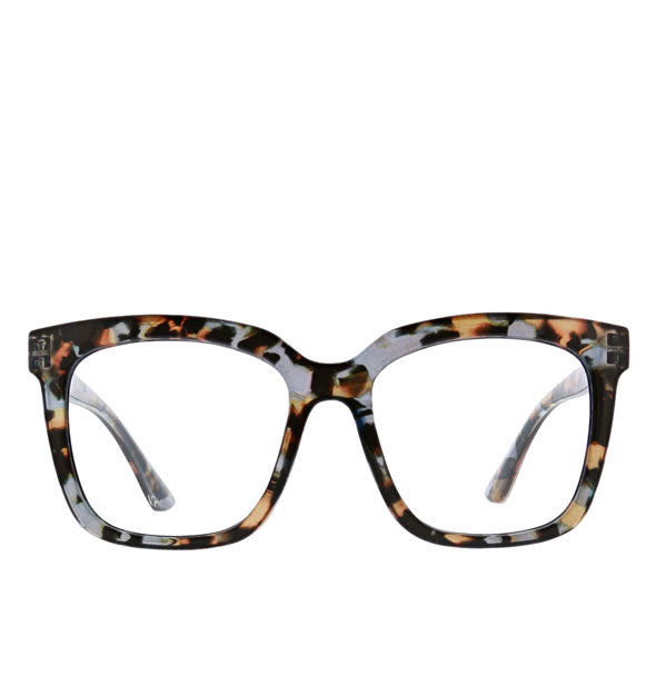 Pair of brown and blue flecked glasses with square frame shape