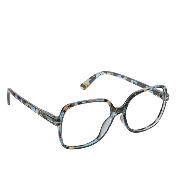 Pair of rounded square blue and brown flecked glasses