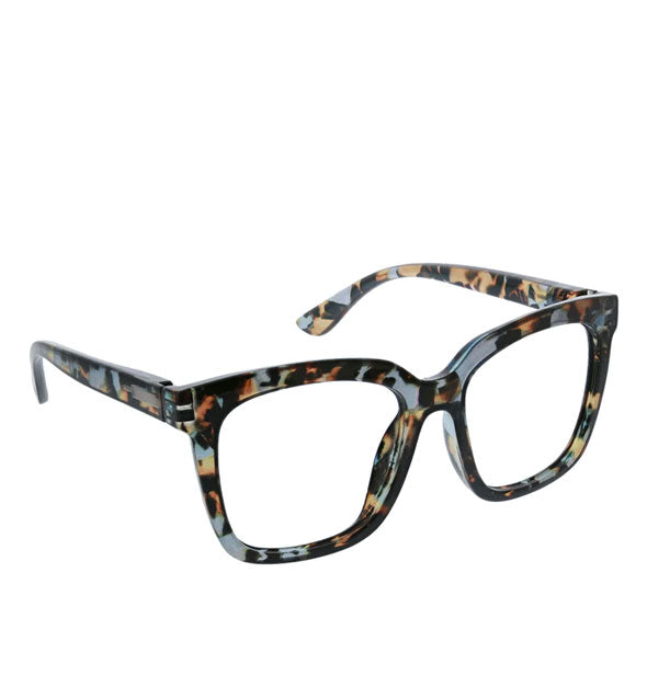 Pair of brown and blue flecked glasses with square frame shape