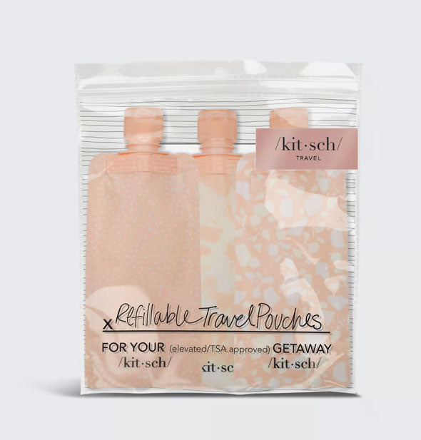 Pack of three Refillable Travel Pouches by Kitsch in pink patterns