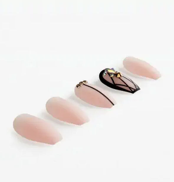 Five sample nails from the Blush Geometric Crystal press-on nail set by Ardell