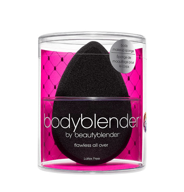 Black BeautyBlender BodyBlender in clear packaging with pink background
