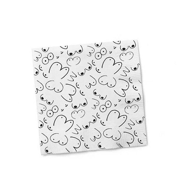 White square napkin with all-over boobs illustrations in black ink