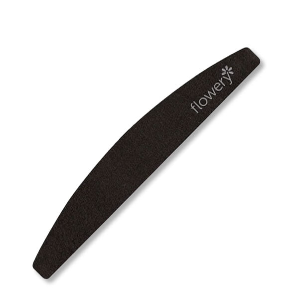 Black Flowery nail file with an arced shape on one side