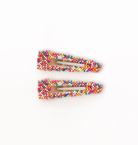 Pair of multicolored snap-style beaded hair clips