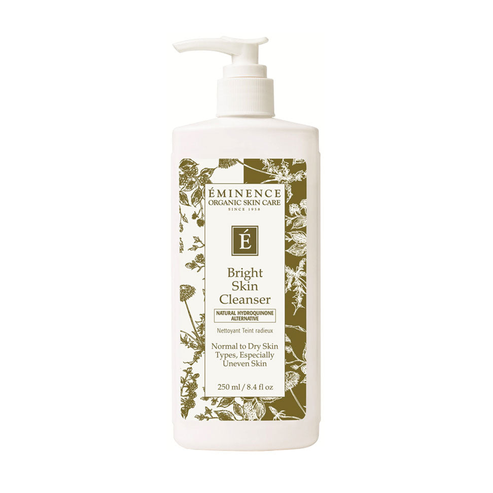 White 8.4 ounce bottle of Eminence Organic Skin Care Bright Skin Cleanser with green floral pattern