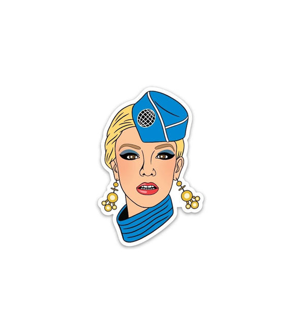 Sticker with illustration of Britney Spears in blue flight attendant uniform