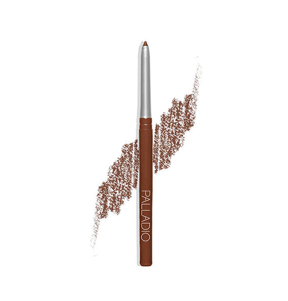 Retractable Palladio liner pencil with sample drawn behind in a warm brown shade