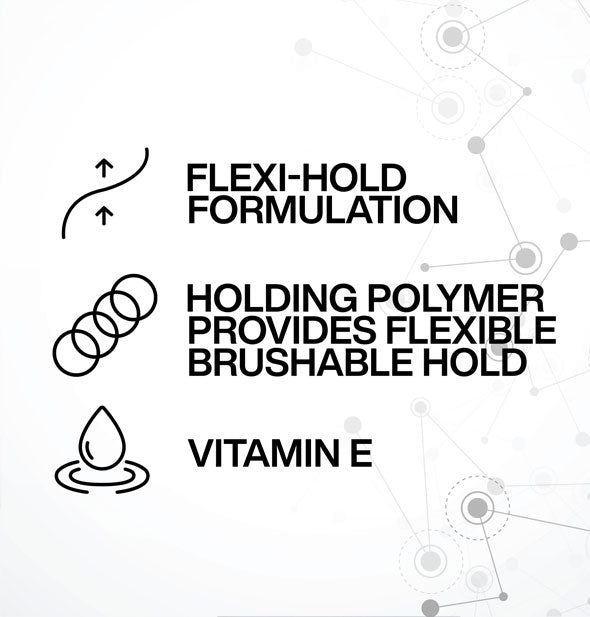 Key ingredients of Redken Brushable Hairspray: Flexi-Hold Formulation; Holding Polymer provides flexible brushable hold; Vitamin E