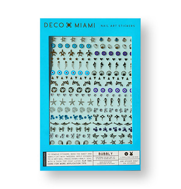 Teal blue pack of Deco Miami Nail Art Stickers in Bubbly edition featuring marine-themed designs