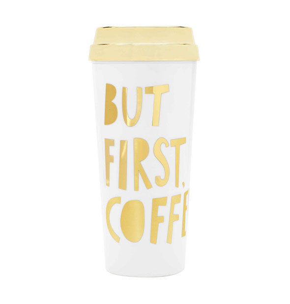 ban.do - Deluxe Hot Stuff Thermal Mug: But First, Coffee Gold