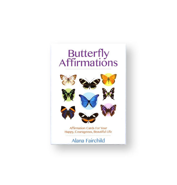 Butterfly Affirmations card deck box by Alana Fairchild features nine colorful butterfly illustrations