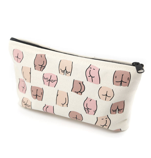 Canvas pouch with all-over buttocks illustrations and black zipper
