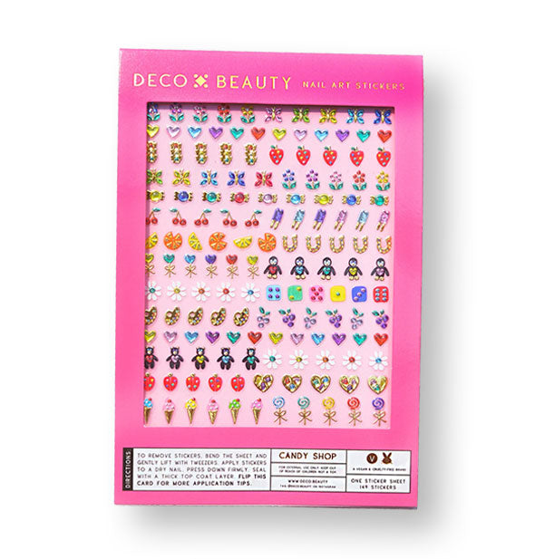 Pink pack of Deco Beauty Nail Art Stickers in Candy Shop edition featuring sweets-themed designs